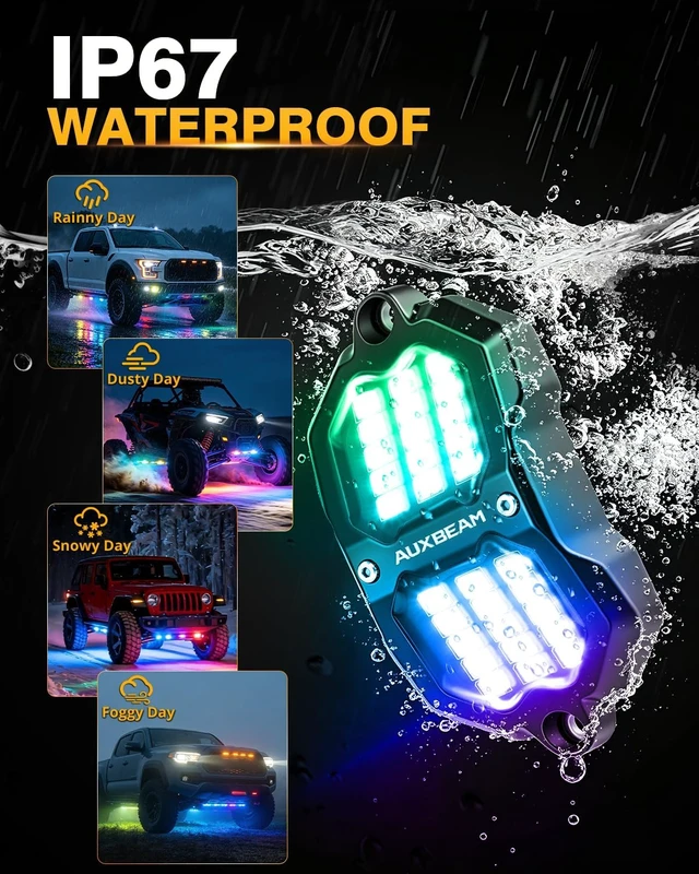 Alt view image 5 of 7 - 4-Pod RGB Rock Lights with Brake & Music Sync for Trucks, UTV, ATV & Car