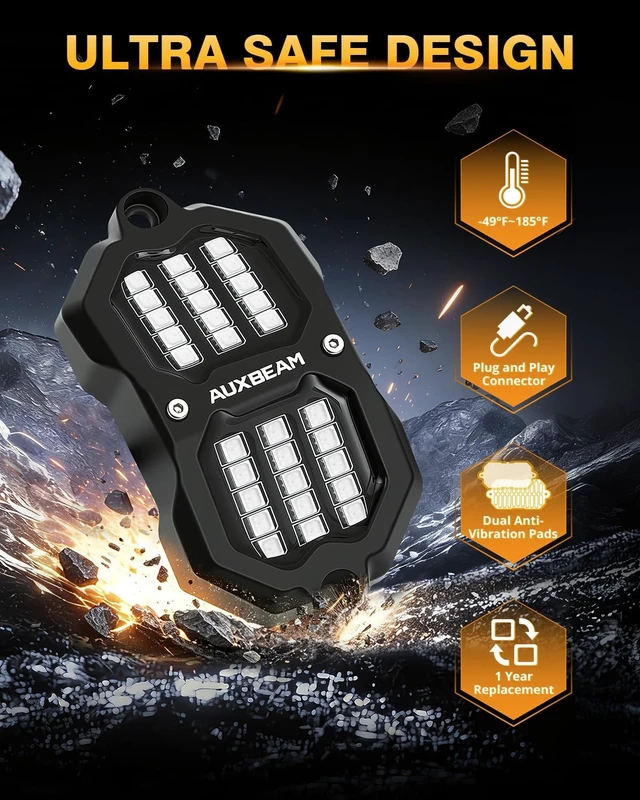 Alt view image 7 of 7 - 4-Pod RGB Rock Lights with Brake & Music Sync for Trucks, UTV, ATV & Car
