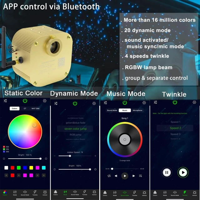 Alt view image 2 of 6 - 16W Twinkle Fiber Optic Starlight Box Sound-Activated RGBW Light Engine Driver with APP/Remote Control for Car & Home Ceiling Star Decor
