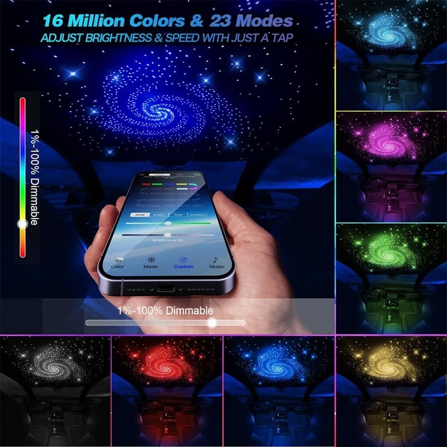 Alt view image 3 of 7 - 16W Twinkle Starlight Headliner Kit, 1000-Piece 6.5ft/2m 0.03in Fiber Optic Car Ceiling Lights with APP/Remote Control for Car & Party Ambient Decor