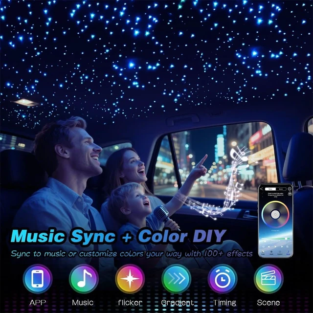 Alt view image 2 of 7 - 16W Twinkle Starlight Headliner Kit, 1000-Piece 6.5ft/2m 0.03in Fiber Optic Car Ceiling Lights with APP/Remote Control for Car & Party Ambient Decor