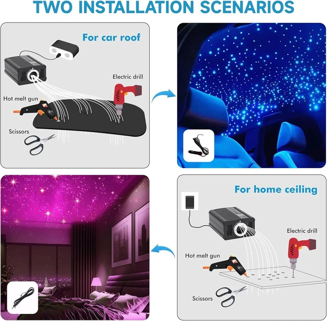 Alt view image 6 of 7 - 16W Twinkle Starlight Headliner Kit, 1000-Piece 6.5ft/2m 0.03in Fiber Optic Car Ceiling Lights with APP/Remote Control for Car & Party Ambient Decor