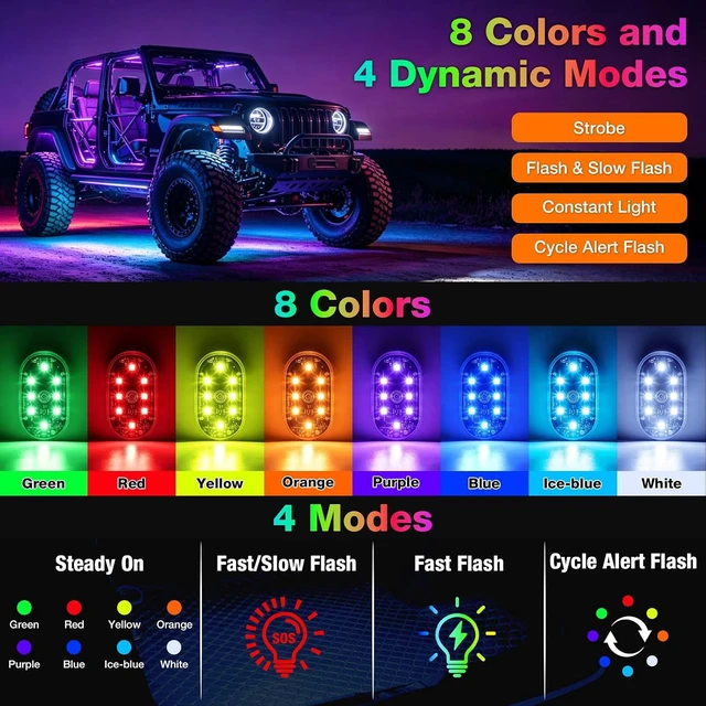 Alt view image 2 of 6 - 8 PCS Magnetic Wireless Interior Car Lights 8-Color RGB Ambient Nightlight