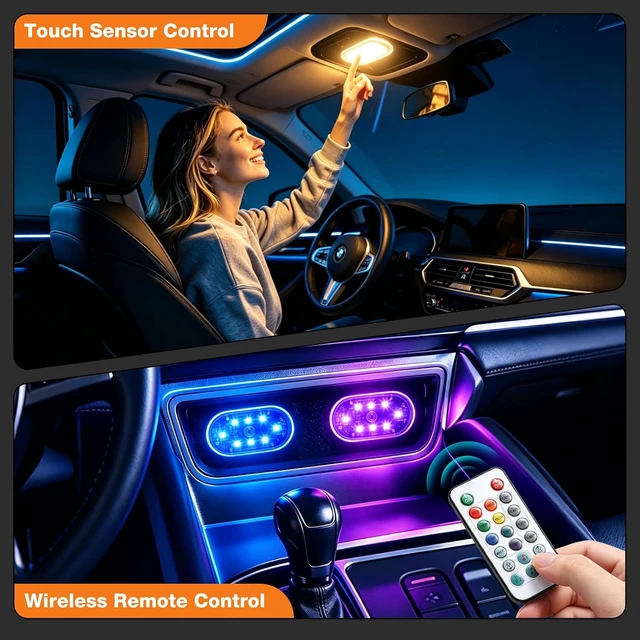 Alt view image 3 of 6 - 8 PCS Magnetic Wireless Interior Car Lights 8-Color RGB Ambient Nightlight