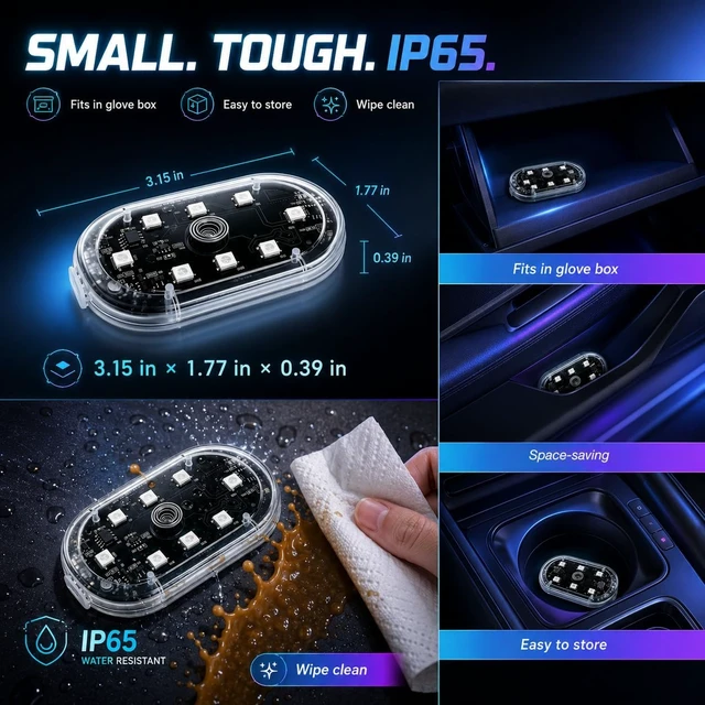 Alt view image 6 of 6 - 8 PCS Magnetic Wireless Interior Car Lights 8-Color RGB Ambient Nightlight
