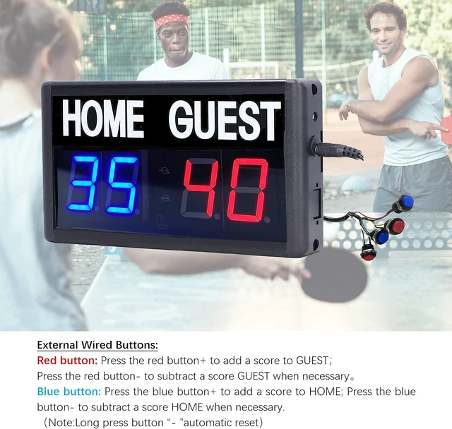 Alt view image 3 of 7 - Portable LED Digital Electronic Scoreboard with Remote Score Keeper for Volleyball, Table Tennis, Baseball & Basketball, Home/Guest (1.8-Inch)
