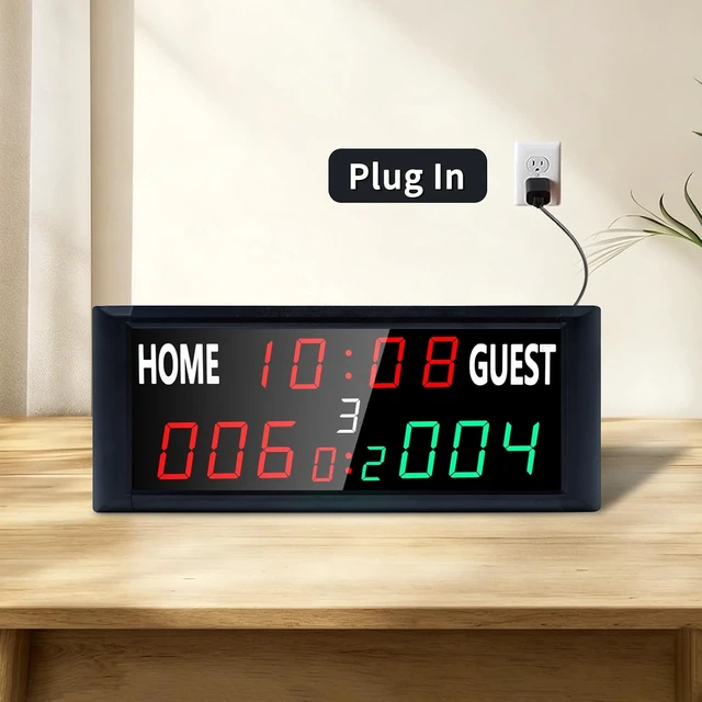 Alt view image 4 of 7 - Portable LED Electronic Scoreboard with Timer Clock & 9-Game Memory Digital Score Keeper for Basketball, Football, Tennis & Outdoor Games
