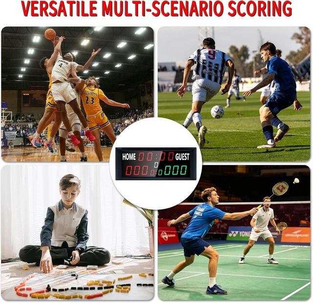 Alt view image 5 of 7 - Portable LED Electronic Scoreboard with Timer Clock & 9-Game Memory Digital Score Keeper for Basketball, Football, Tennis & Outdoor Games