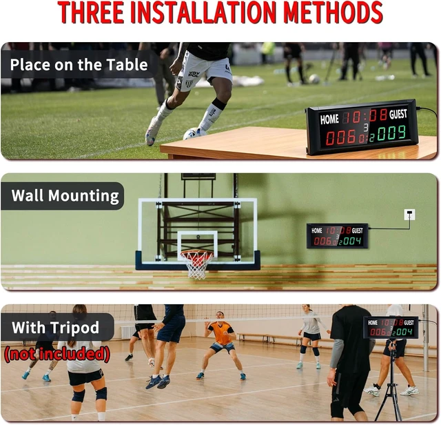 Alt view image 6 of 7 - Portable LED Electronic Scoreboard with Timer Clock & 9-Game Memory Digital Score Keeper for Basketball, Football, Tennis & Outdoor Games