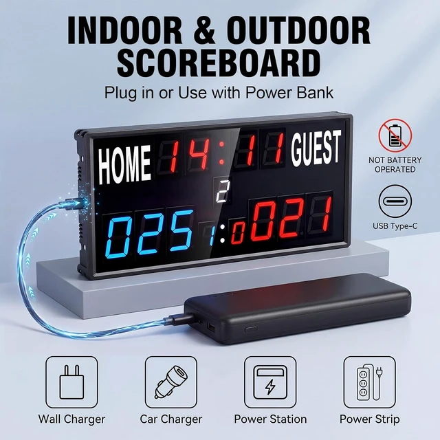 Alt view image 2 of 7 - 15" LED Digital Scoreboard with Remote IPX6 Waterproof, Dual Power