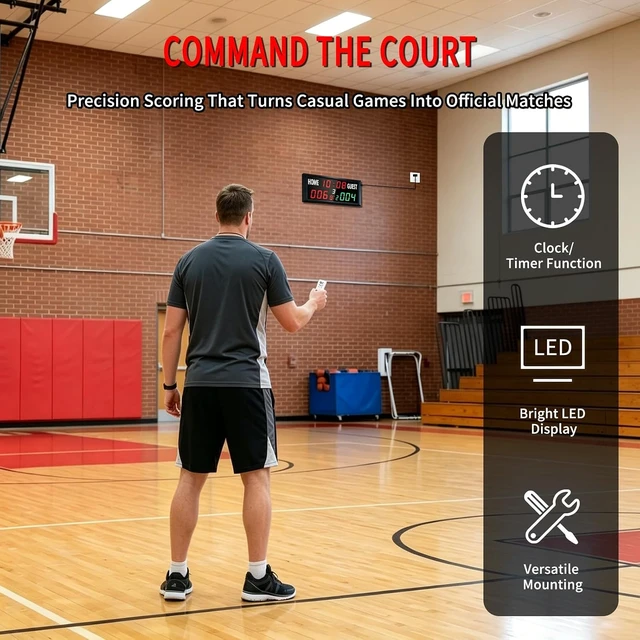 Alt view image 7 of 7 - Portable LED Electronic Scoreboard with Timer Clock & 9-Game Memory Digital Score Keeper for Basketball, Football, Tennis & Outdoor Games