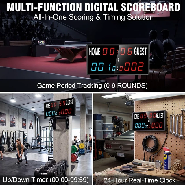 Alt view image 7 of 7 - 15" LED Digital Scoreboard with Remote IPX6 Waterproof, Dual Power