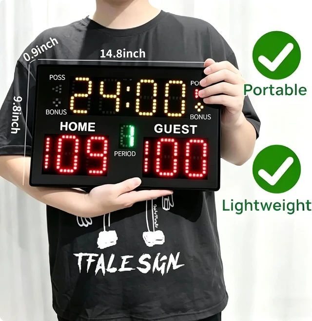 Alt view image 2 of 6 - Portable LED Digital Scoreboard with Remote Battery-Powered Electronic Score Keeper for Basketball & Indoor/Outdoor Courts & Sports Events