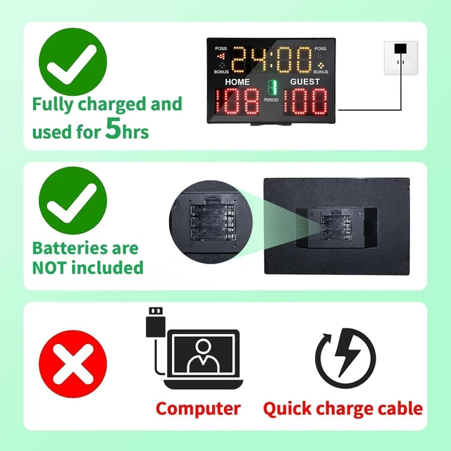 Alt view image 6 of 6 - Portable LED Digital Scoreboard with Remote Battery-Powered Electronic Score Keeper for Basketball & Indoor/Outdoor Courts & Sports Events