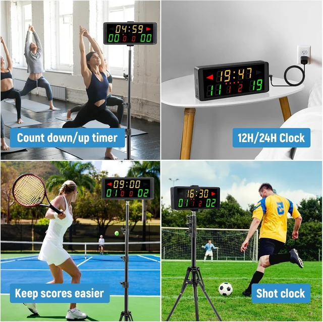 Alt view image 2 of 7 - LED Electronic Scoreboard Digital Score Keeper with Remote & Tripod Basketball Shot Clock, Timer & 12/24h Real Time for Football, Cornhole, Ping Pong & Table Tennis