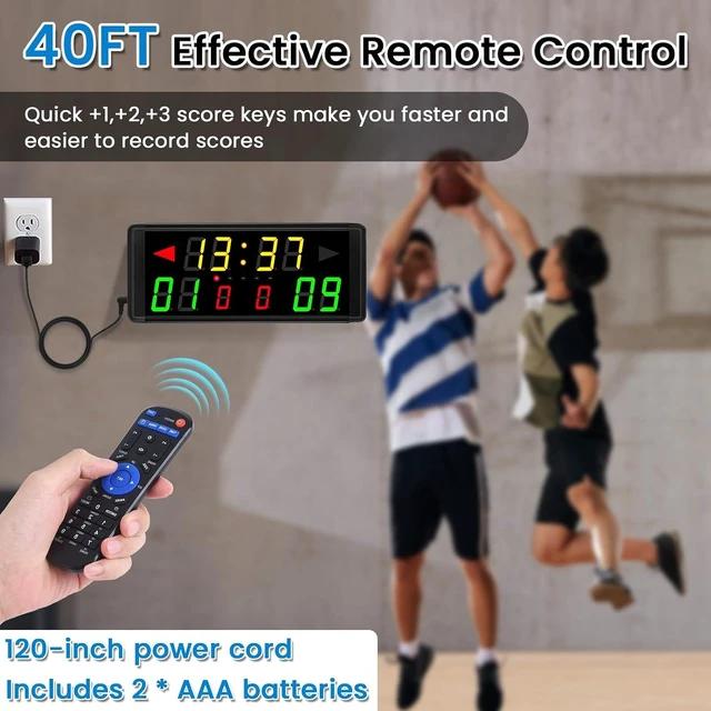 Alt view image 5 of 7 - LED Electronic Scoreboard Digital Score Keeper with Remote & Tripod Basketball Shot Clock, Timer & 12/24h Real Time for Football, Cornhole, Ping Pong & Table Tennis