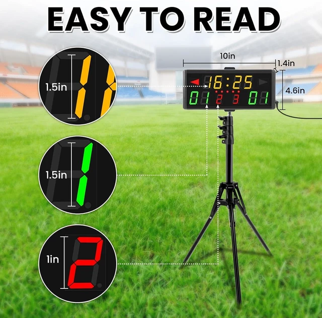 Alt view image 6 of 7 - LED Electronic Scoreboard Digital Score Keeper with Remote & Tripod Basketball Shot Clock, Timer & 12/24h Real Time for Football, Cornhole, Ping Pong & Table Tennis