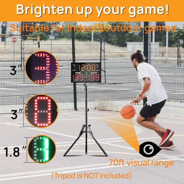 Alt view image 2 of 6 - Ultra-Bright LED Digital Scoreboard with Remote Portable Battery-Powered Electronic Score Keeper for Basketball & Indoor/Outdoor Sports