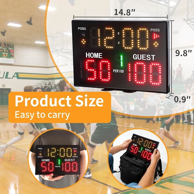Alt view image 4 of 6 - Ultra-Bright LED Digital Scoreboard with Remote Portable Battery-Powered Electronic Score Keeper for Basketball & Indoor/Outdoor Sports