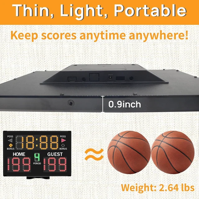 Alt view image 5 of 6 - Ultra-Bright LED Digital Scoreboard with Remote Portable Battery-Powered Electronic Score Keeper for Basketball & Indoor/Outdoor Sports
