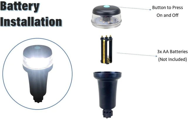 Alt view image 4 of 7 - White Battery-Powered LED Navigation Lights for Boats Surface Mount (Curved), Fixed Base, 2-Mode Operation, 1NM Waterproof