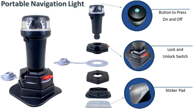 Alt view image 2 of 6 - Red/Green Battery-Powered LED Navigation Lights for Boats Surface Mount (Curved), Fixed Base, 3-Mode Operation, 1NM Waterproof
