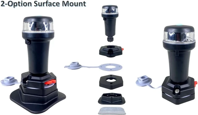 Alt view image 3 of 6 - Red/Green Battery-Powered LED Navigation Lights for Boats Surface Mount (Curved), Fixed Base, 3-Mode Operation, 1NM Waterproof