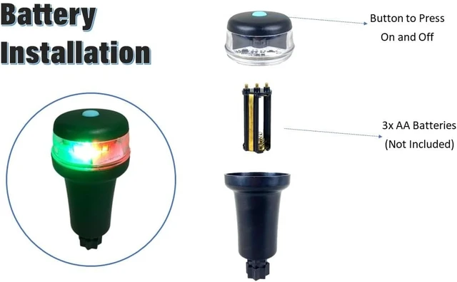 Alt view image 4 of 6 - Red/Green Battery-Powered LED Navigation Lights for Boats Surface Mount (Curved), Fixed Base, 3-Mode Operation, 1NM Waterproof