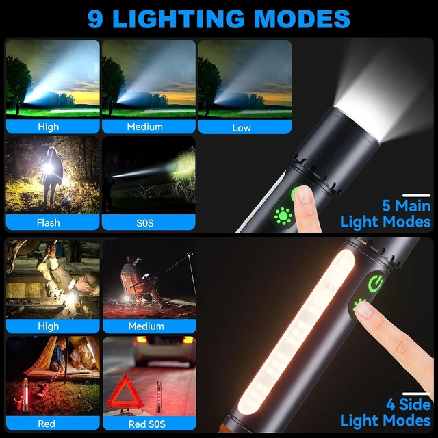 Alt view image 4 of 7 - Rechargeable Magnetic High-Lumen Flashlight with 9 Modes, Built-in Non-Detachable Battery (2, Black)