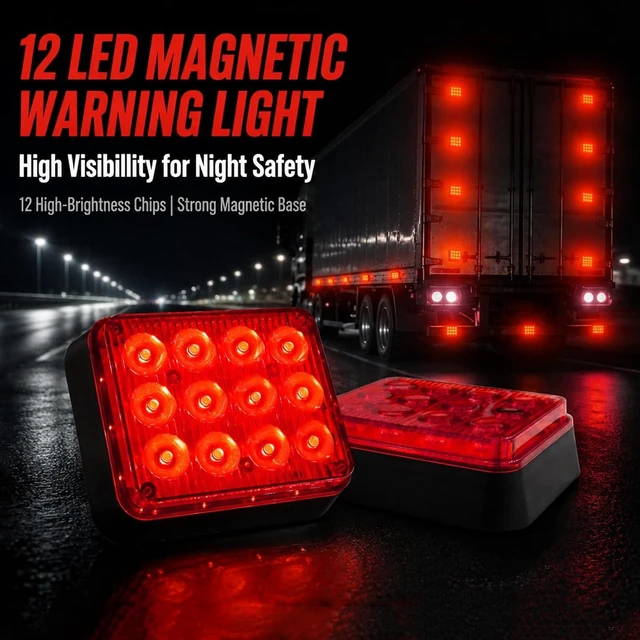 Alt view image 2 of 6 - 2 PCS 12-LED Emergency Magnetic Red Strobe Lights
