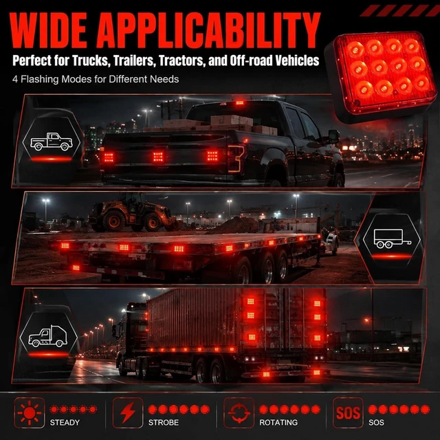 Alt view image 6 of 6 - 2 PCS 12-LED Emergency Magnetic Red Strobe Lights