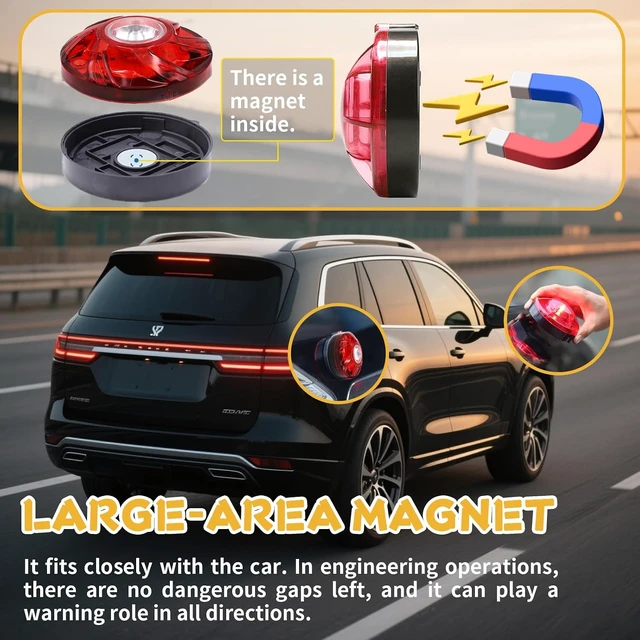 Alt view image 3 of 6 - LED Emergency Flare Beacon Auto Roadside Safety Warning Strobe Light with Magnetic Base for Vehicle (Red 4)