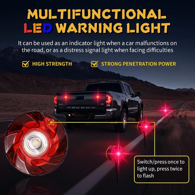 Alt view image 2 of 6 - LED Emergency Flare Beacon Auto Roadside Safety Warning Strobe Light with Magnetic Base for Vehicle (Red 4)