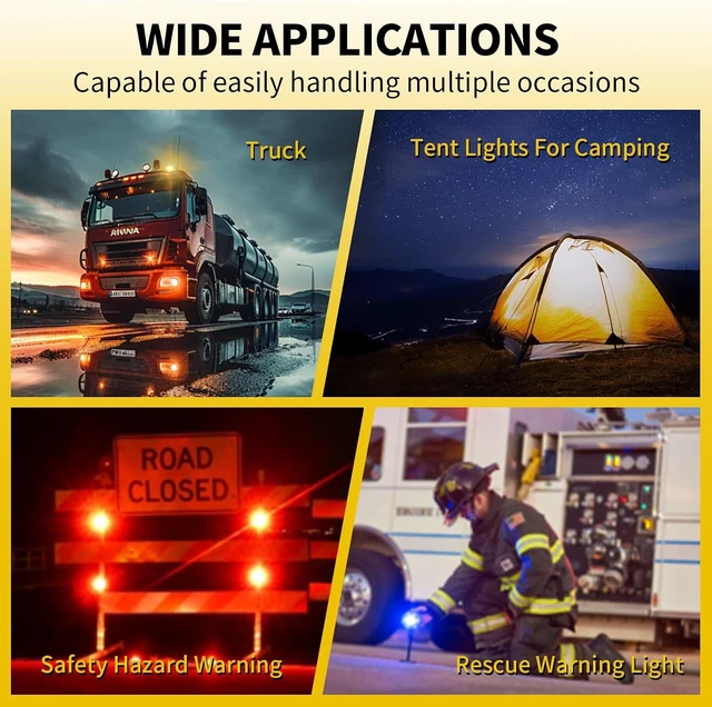 Alt view image 6 of 6 - LED Emergency Flare Beacon Auto Roadside Safety Warning Strobe Light with Magnetic Base for Vehicle (Red 4)