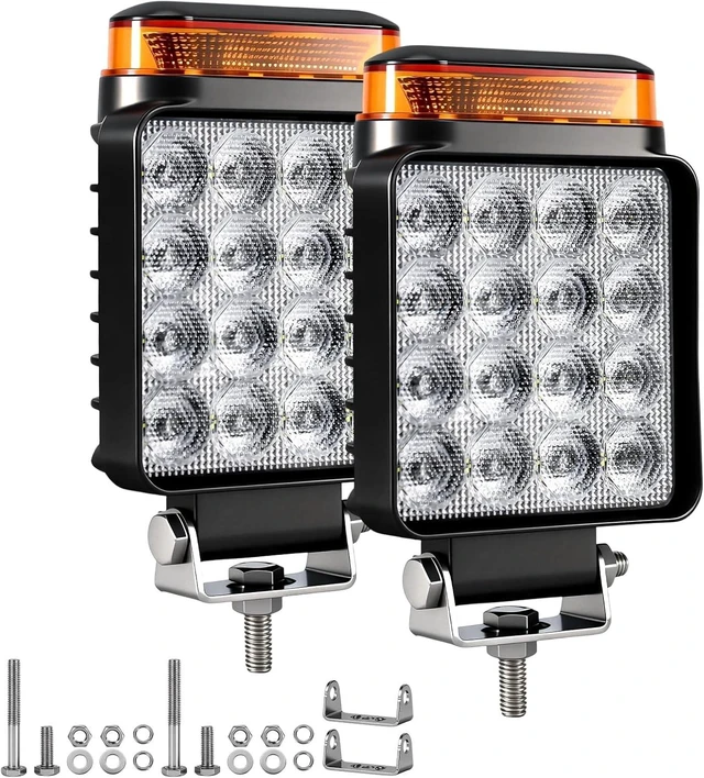 Main image of 2 PCS 2-in-1 LED Forklift Safety Light Amber Strobe & White Flood