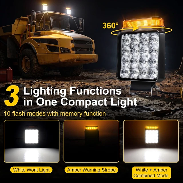 Alt view image 4 of 7 - 2 PCS 2-in-1 LED Forklift Safety Light Amber Strobe & White Flood