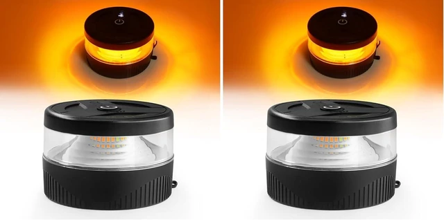 Main image of USB-C Wireless 32-LED Rechargeable Strobe Beacon Light with Magnetic Base Mini Amber Flashing Warning Light for Trucks, Vehicles & Tractors, Waterproof (Pack of 2)