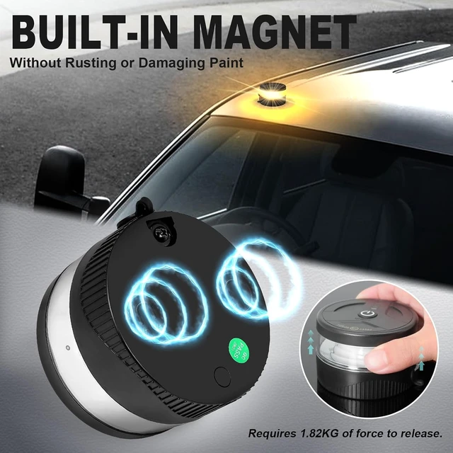 Alt view image 4 of 7 - USB-C Wireless 32-LED Rechargeable Strobe Beacon Light with Magnetic Base Mini Amber Flashing Warning Light for Trucks, Vehicles & Tractors, Waterproof (Pack of 2)