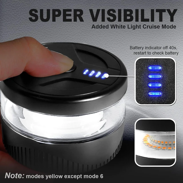 Alt view image 5 of 7 - USB-C Wireless 32-LED Rechargeable Strobe Beacon Light with Magnetic Base Mini Amber Flashing Warning Light for Trucks, Vehicles & Tractors, Waterproof (Pack of 2)