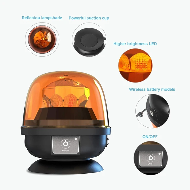 Alt view image 3 of 7 - W08 Wireless Amber LED Beacon Lights with Magnetic Base Strobe