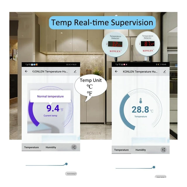 Alt view image 2 of 6 - Tuya WiFi Temperature Sensor with External 9.8ft Probe Smart Life Digital Thermometer Detector for Freezer, Water Tank, Pool, Home & Greenhouse, Upper/Lower Temp Remote Alarm (KONLEN)