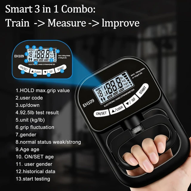Alt view image 3 of 7 - Grip Strength Tester Trainer Electronic Hand Dynamometer of 396 lbs / 180 kg