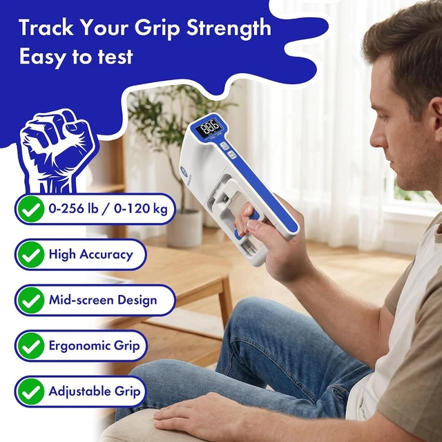 Alt view image 2 of 7 - 265 lb Grip Strength Tester with 5-Piece Strengthener Kit