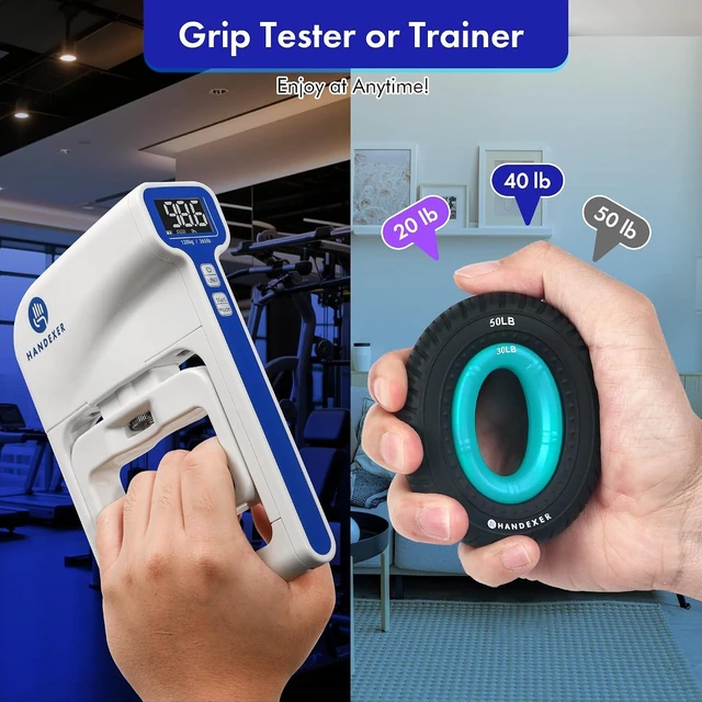 Alt view image 4 of 7 - 265 lb Grip Strength Tester with 5-Piece Strengthener Kit