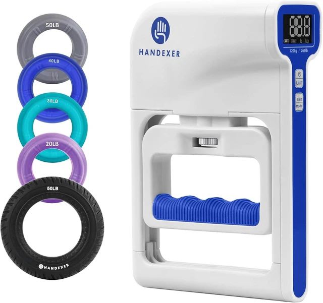 Alt view image 7 of 7 - 265 lb Grip Strength Tester with 5-Piece Strengthener Kit