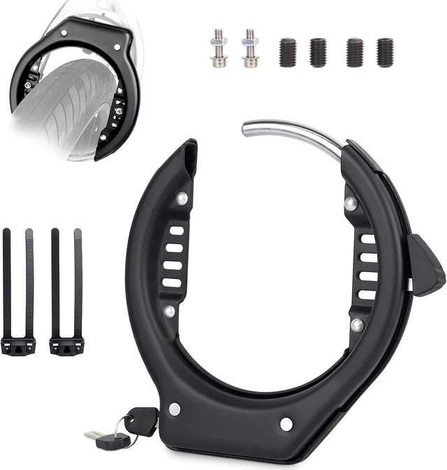 Main image of One-Push Bike Frame Lock for Bicycle & Fat-Tire Bikes Heavy-Duty Anti-Theft Wheel Lock with Mounting Bracket & 2 Keys (Black Fit for E-Bike & Fat Tire Bike)
