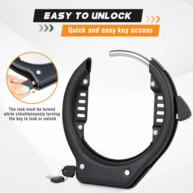 Alt view image 6 of 7 - One-Push Bike Frame Lock for Bicycle & Fat-Tire Bikes Heavy-Duty Anti-Theft Wheel Lock with Mounting Bracket & 2 Keys (Black Fit for E-Bike & Fat Tire Bike)