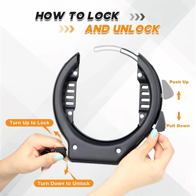Alt view image 7 of 7 - One-Push Bike Frame Lock for Bicycle & Fat-Tire Bikes Heavy-Duty Anti-Theft Wheel Lock with Mounting Bracket & 2 Keys (Black Fit for E-Bike & Fat Tire Bike)