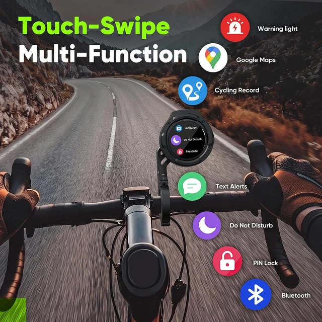 Alt view image 6 of 7 - FUYU Wireless GPS Bike Computer 1.43" AMOLED Touchscreen, 850 Nits, Google Maps Turn-by-Turn, Call & Text Alerts, IP69K, Dual Mounts, Speedometer/Odometer for Bicycle, Motorcycle & E-Bike