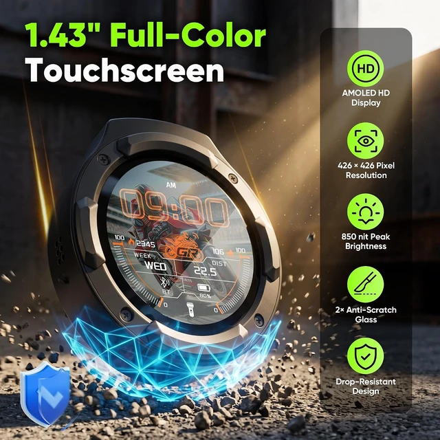 Alt view image 5 of 7 - FUYU Wireless GPS Bike Computer 1.43" AMOLED Touchscreen, 850 Nits, Google Maps Turn-by-Turn, Call & Text Alerts, IP69K, Dual Mounts, Speedometer/Odometer for Bicycle, Motorcycle & E-Bike